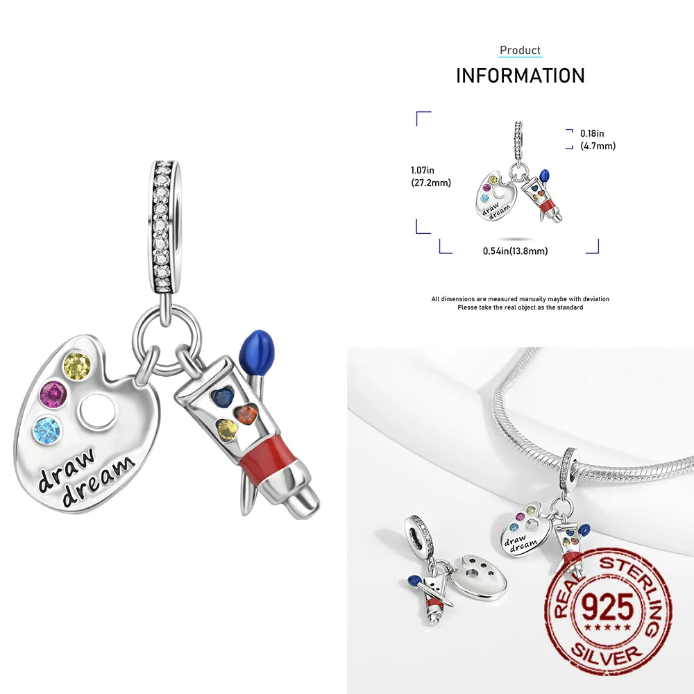 Elegant 925 Sterling Silver School Charm Beads for DIY Bracelet Jewelry
