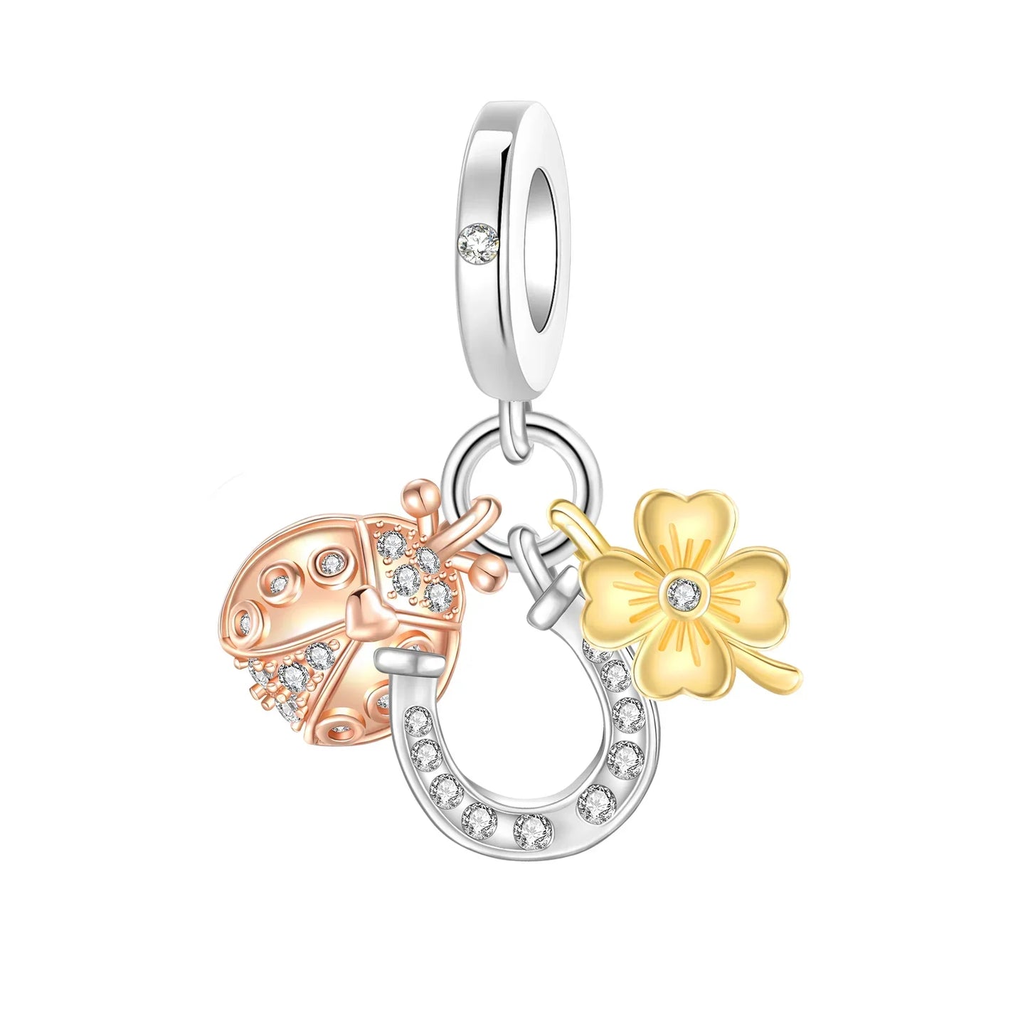Lucky Four Leaf Clover Dangle Charm Sterling Silver Family Tree Flower Bead Pendant for Bracelets and Necklaces