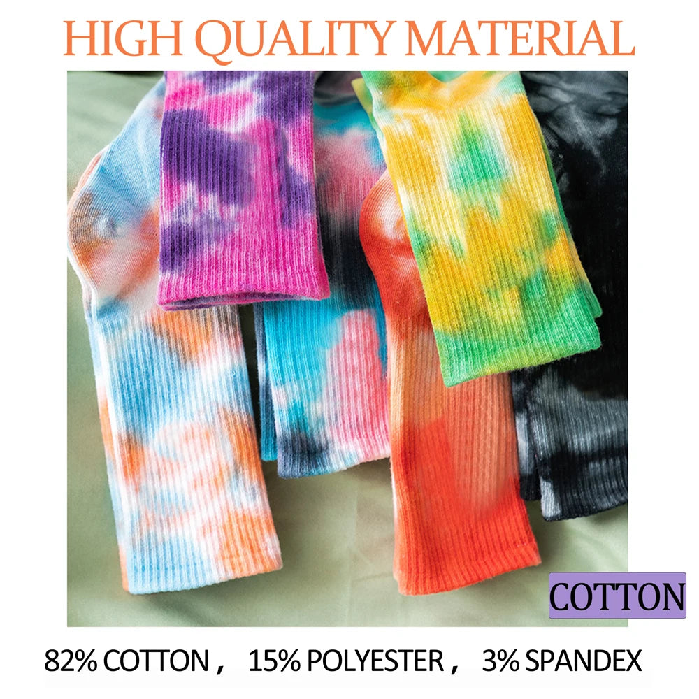 Handmade Tie Dye Mid Calf Cotton Socks For Women Breathable