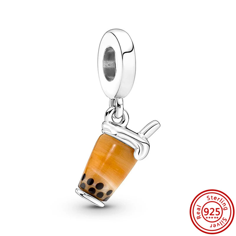 925 Silver Fruit Ice Cream Coffee Cup Beads For Bracelet