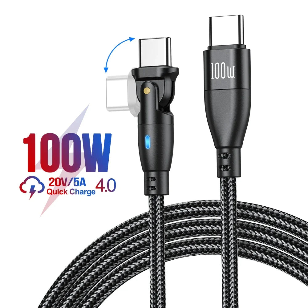 AUFU 100W USB C Fast Charging Cable 3M 5A PD Power Cord with 180 Degree Rotate for MacBook iPad Samsung Xiaomi