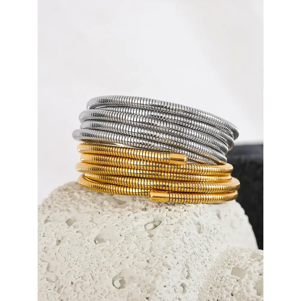Yhpup Stainless Steel Stackable Multi Layer Bracelet Bangle