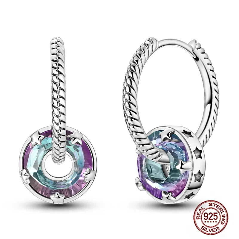 Blue Zircon 925 Sterling Silver Hoop Earrings Star Moon Butterfly Jewelry LTE339