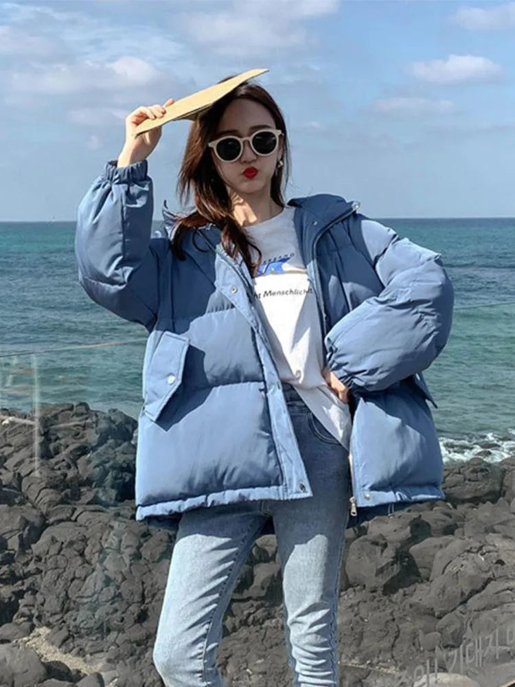 2024 Women Short Hooded Cotton Padded Winter Parka Jacket