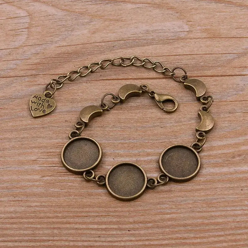 1Pc Metal Zinc Alloy Round Bracelet Findings in 2 Colors and 15 Styles 4-Antique bronze 12mm