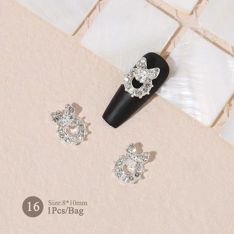 Elegant Gold Silver Metal Bowknot Nail Charm 3D Rhinestone Decor for DIY Manicure Art