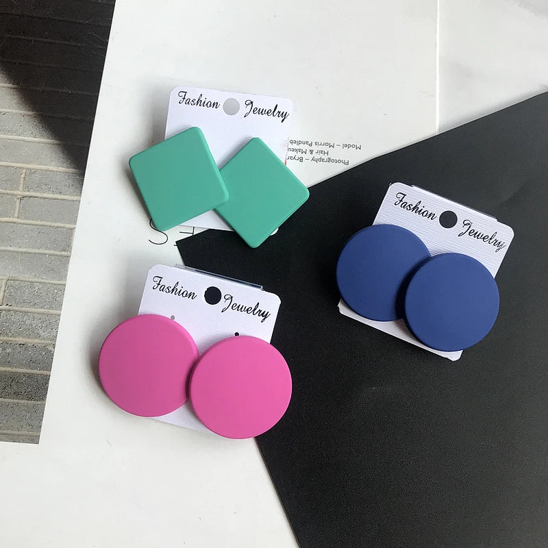 S925 Colorful Square Earrings Frosted Geometric Candy Design Acrylic Fashion Jewelry for Women