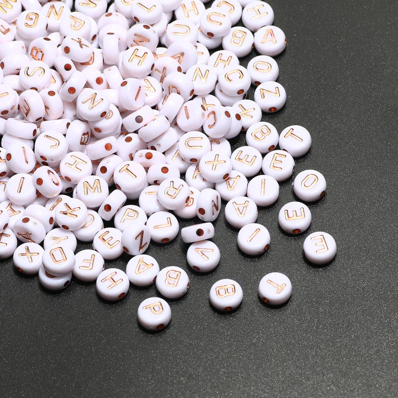 Gold Color Acrylic Spacer Beads with Black Letter Charms for Jewelry Making and DIY Crafts
