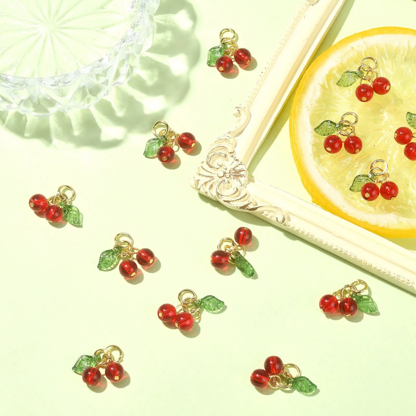 Glass Red Cherry Charms for DIY Jewelry Making Accessories - Set of 30 3D Acrylic Fruit Charms with Loop