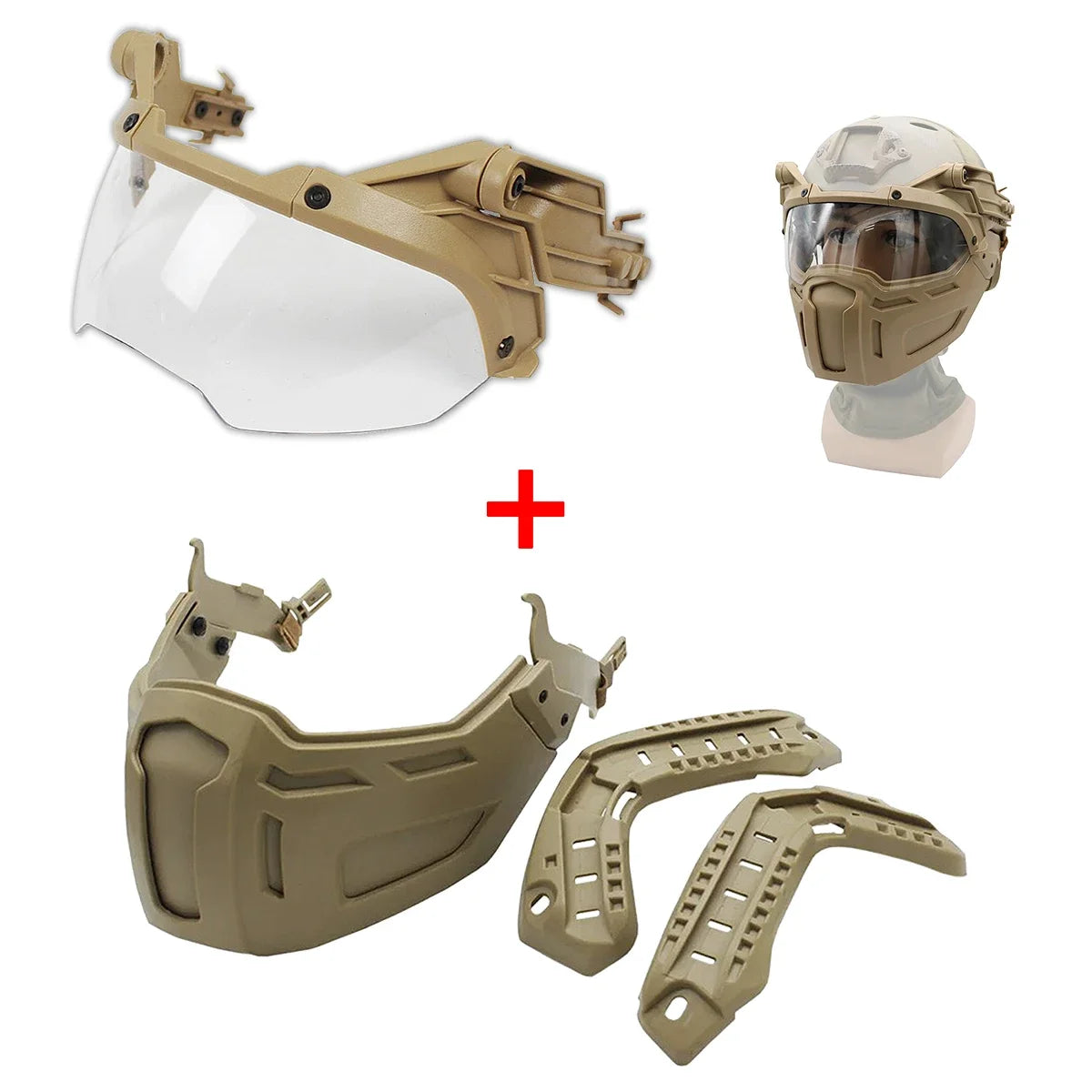 New Tactical FAST Helmet Half Face Mask With Flip Goggles DE Mask Goggles 1