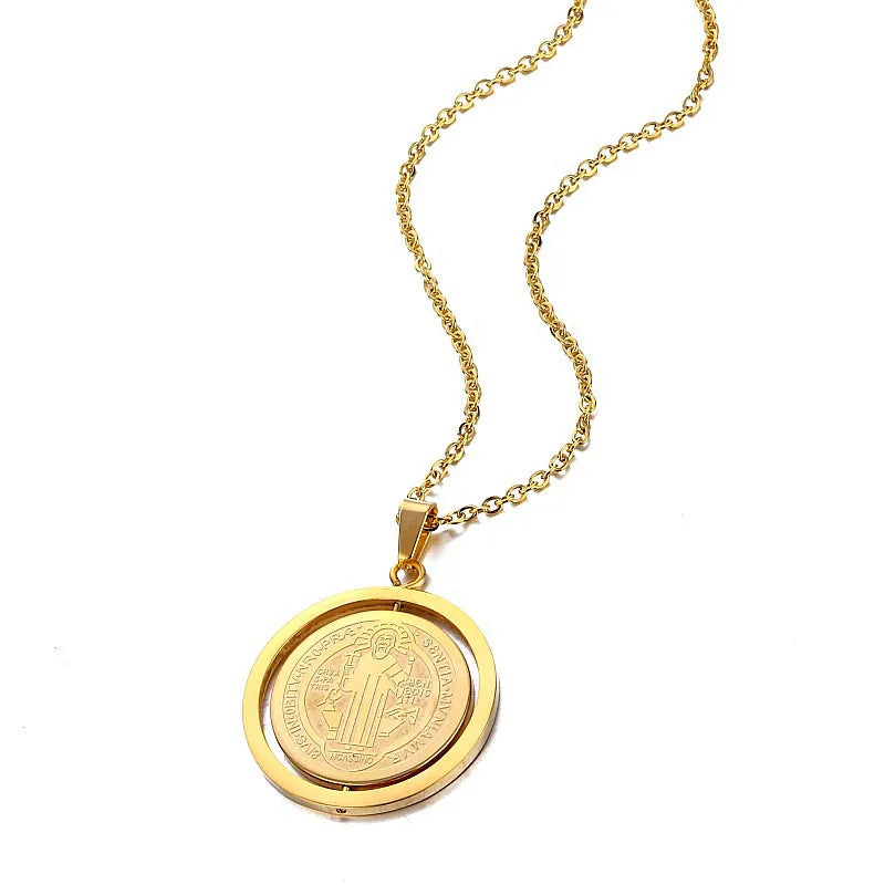 Stainless Steel St Benedict Medal Necklace for Women and Men
