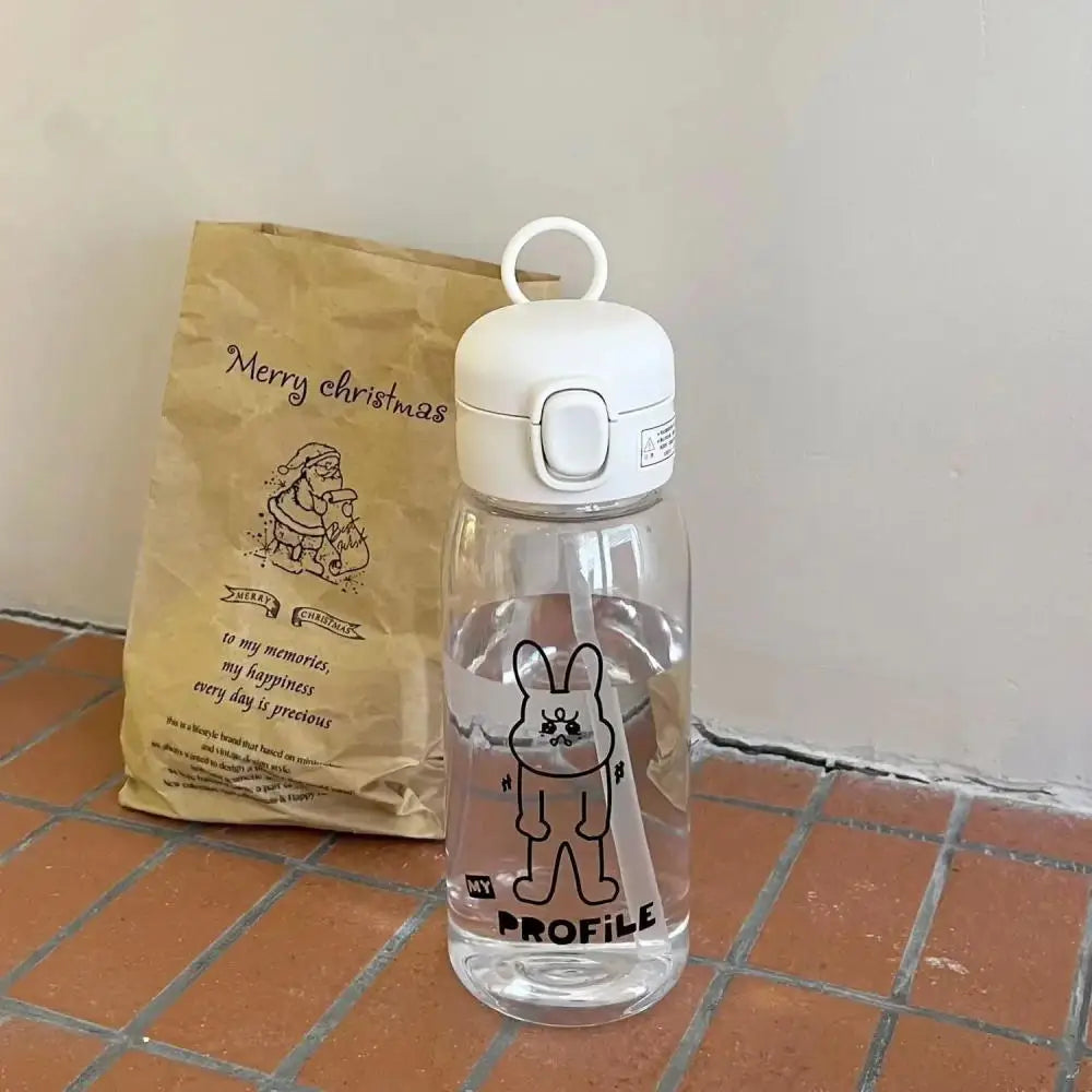 Large Portable Cartoon Straw Water Bottle Drop Resistant