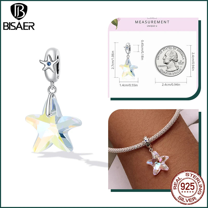 BISAER Ocean Charm 925 Sterling Silver Dolphin and Mermaid Bead with Blue CZ for DIY Jewelry EFC599 CHINA