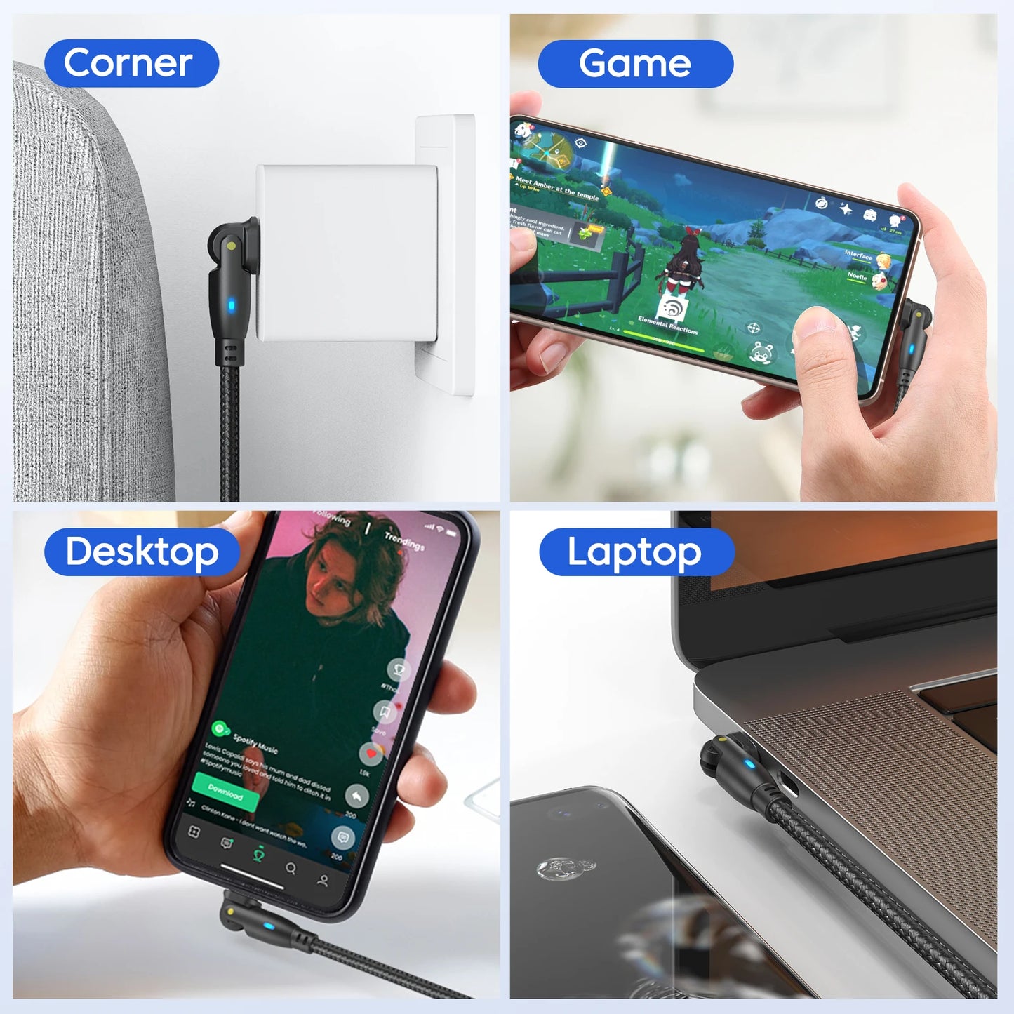 AUFU 100W USB C Fast Charging Cable 3M 5A PD Power Cord with 180 Degree Rotate for MacBook iPad Samsung Xiaomi