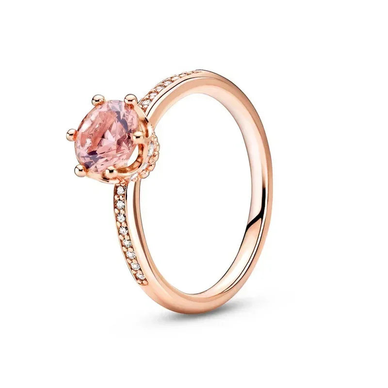 Elegant 925 Sterling Silver Rose Gold Zircon Crown Ring for Women green