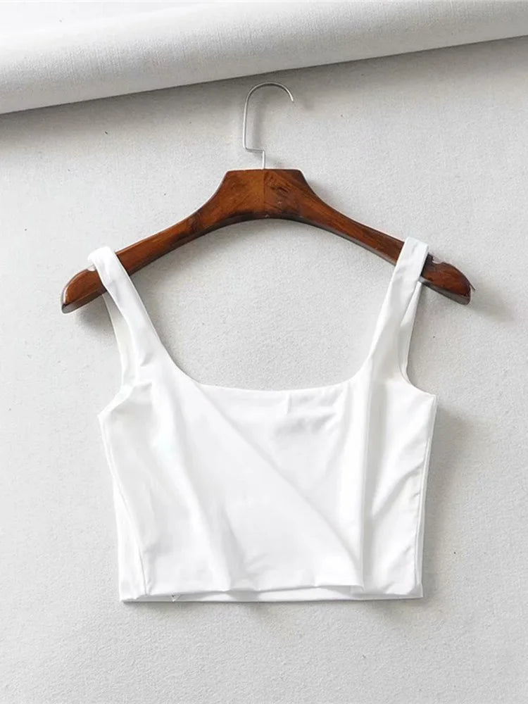 Summer Women Sleeveless Square Collar Tank Top High Stretch