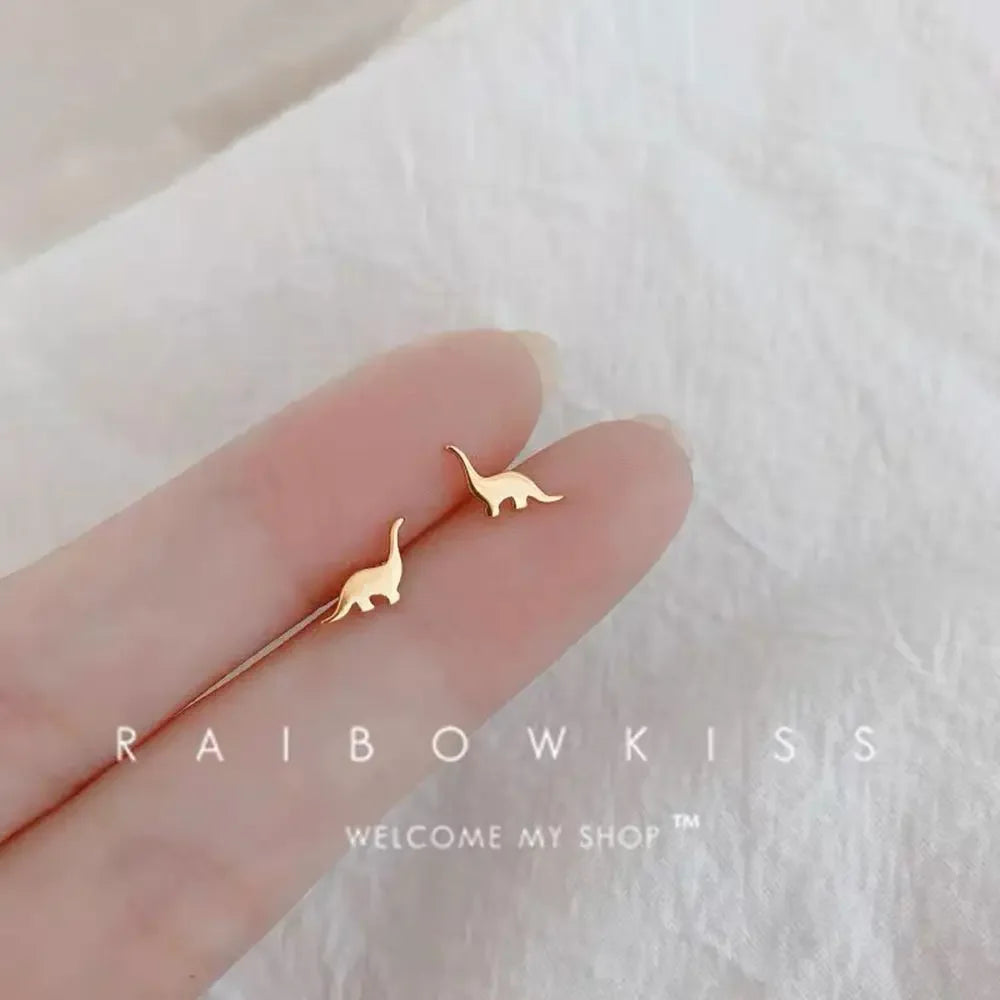925 Silver Mini Stud Earrings for Women Heart Star Butterfly Dinosaur Design