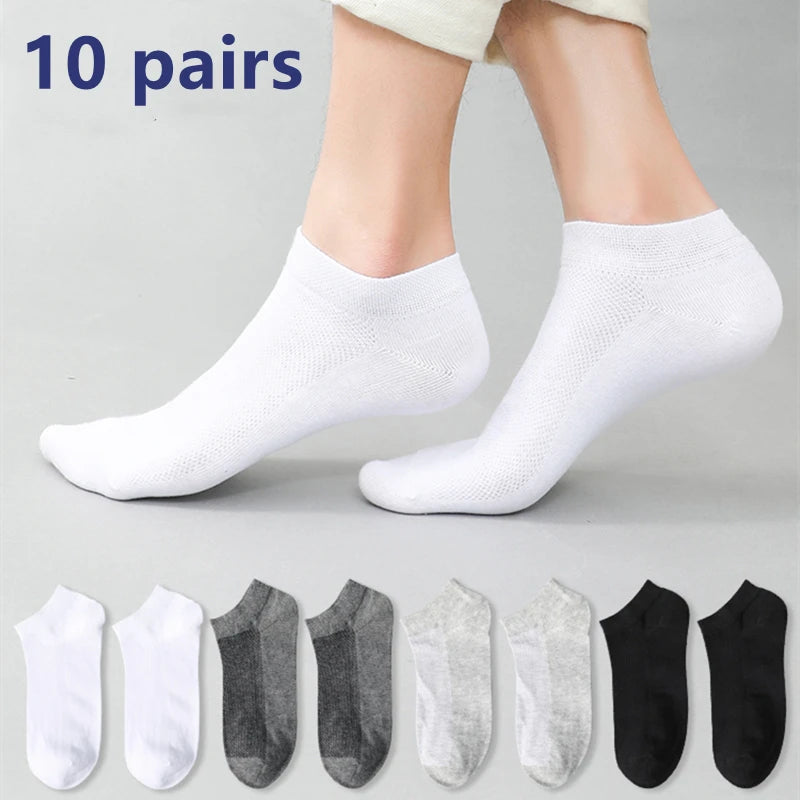Men's Breathable Cotton Ankle Socks Comfortable Summer Low Cut Casual Socks 10 Pack
