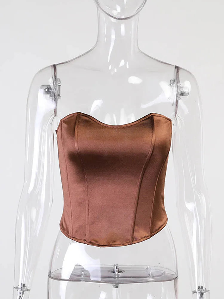 Sexy Strapless Satin Corset Crop Tube Top Summer 2024