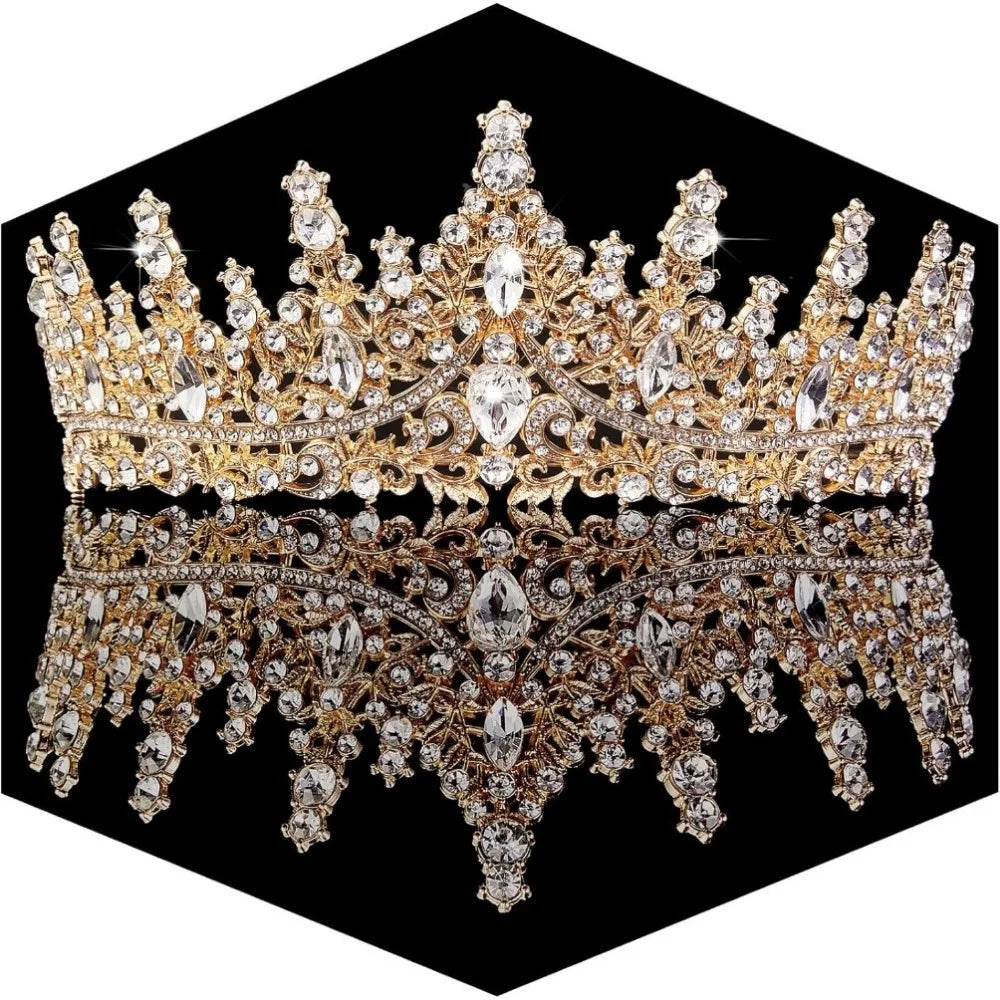 Gold Crown for Women Crystal Princess Tiara Rhinestone Queen Crown Wedding Bridal Hair Accessory for Birthday Prom Pageant Party
