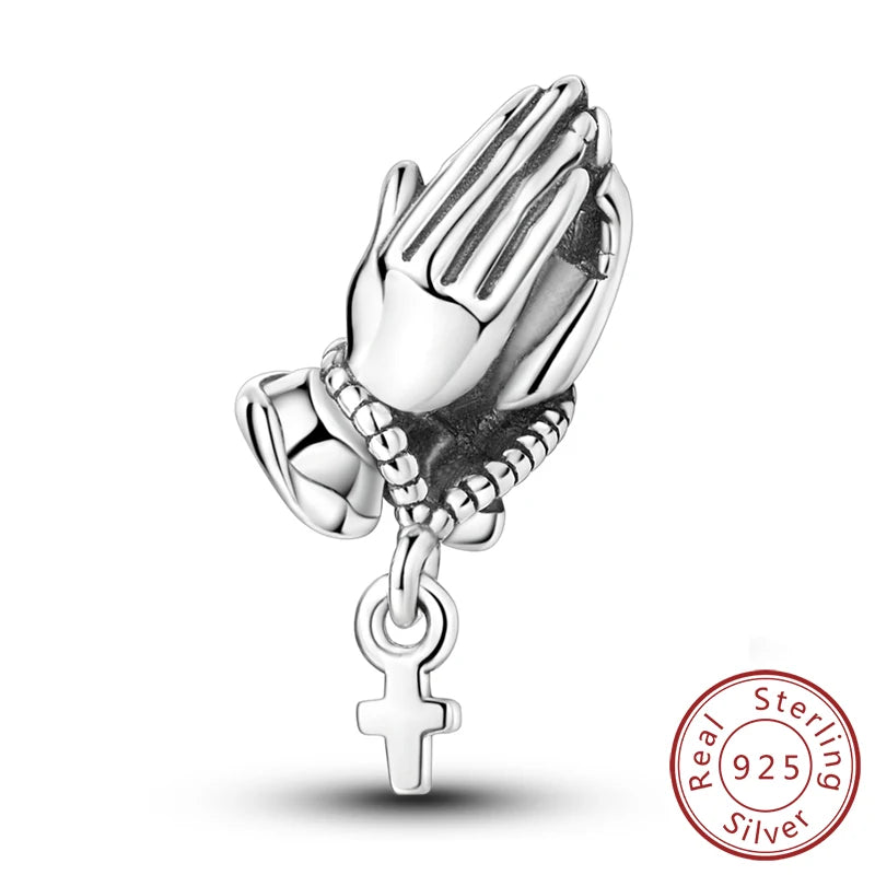 925 Sterling Silver Charms Pendant Set for Bracelets Angel Devil's Eye Fatima's Hand Cross Women's Jewelry Gift KSC292