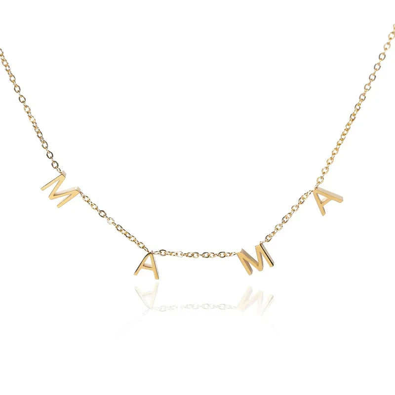 Mama Letters Pendant Necklace for Women Gold Stainless Steel Clavicle Chain Choker Fashion Jewelry Gift for Moms
