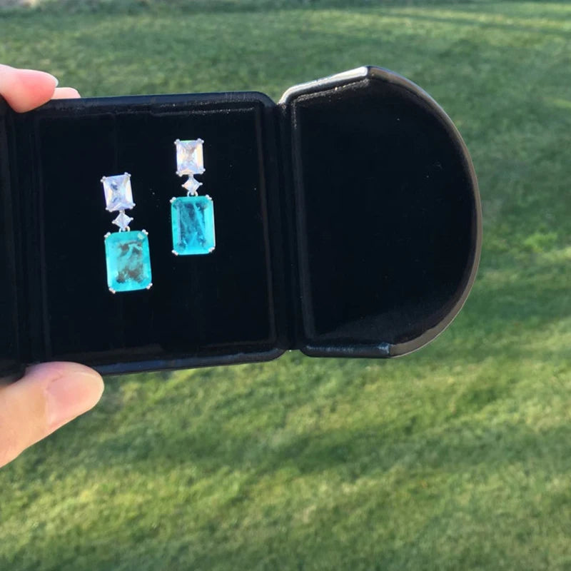 Huitan Elegant Blue Cubic Zirconia Dangle Earrings for Women - Trendy Wedding Party Luxury Jewelry