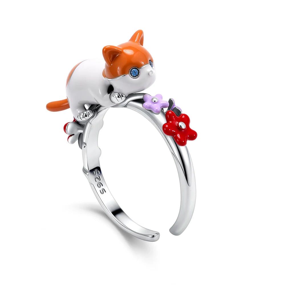 Exquisite 925 Silver Dog Flower Heart-Shaped Ring for Women Perfect for Wedding Parties