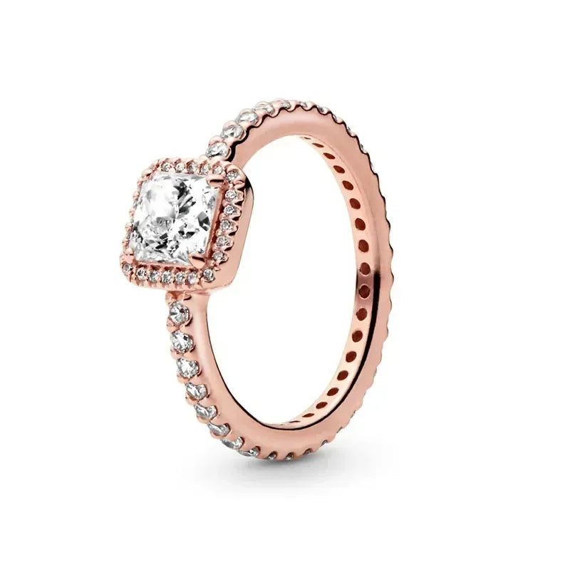 Elegant 925 Sterling Silver Rose Gold Zircon Crown Ring for Women black