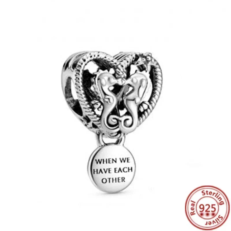 925 Sterling Silver Heart Family Tree Snowflake Animal Charms Beads for DIY Bracelet Women Jewelry Gift