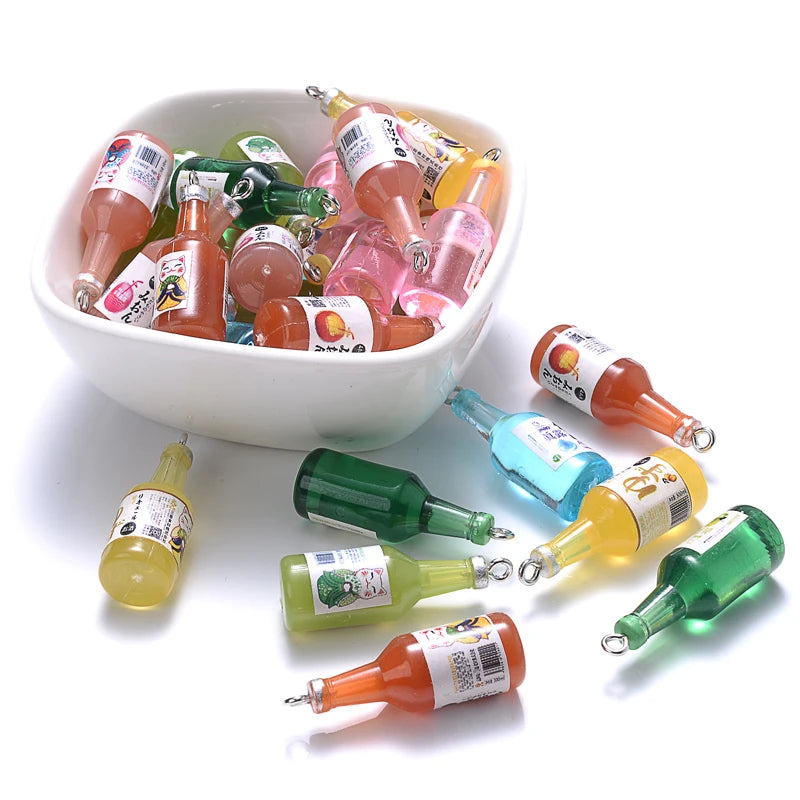 Colorful Glass Sake Bottle Charms for DIY Jewelry and Keychains - 10 Pack