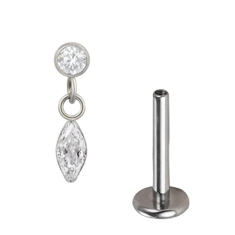 ASTM F136 Titanium Ear Piercing Pendant Chain Dangle Ear Studs with CZ Top Labret Lip Stud and Cartilage Earring Body Jewelry