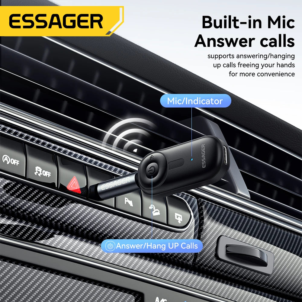 Essager Bluetooth 5.3 Audio Receiver with 3.5mm AUX Jack for Car Speakers Headsets Tablets and Laptops