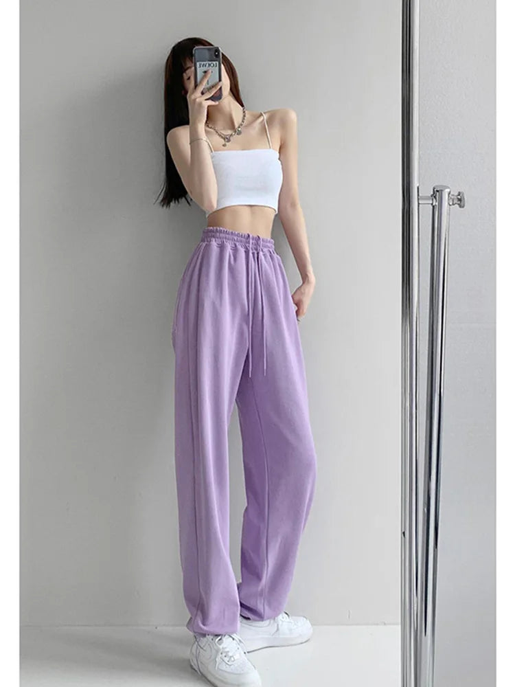 Korean White Blue High Waist Loose Drawstring Harem Pants