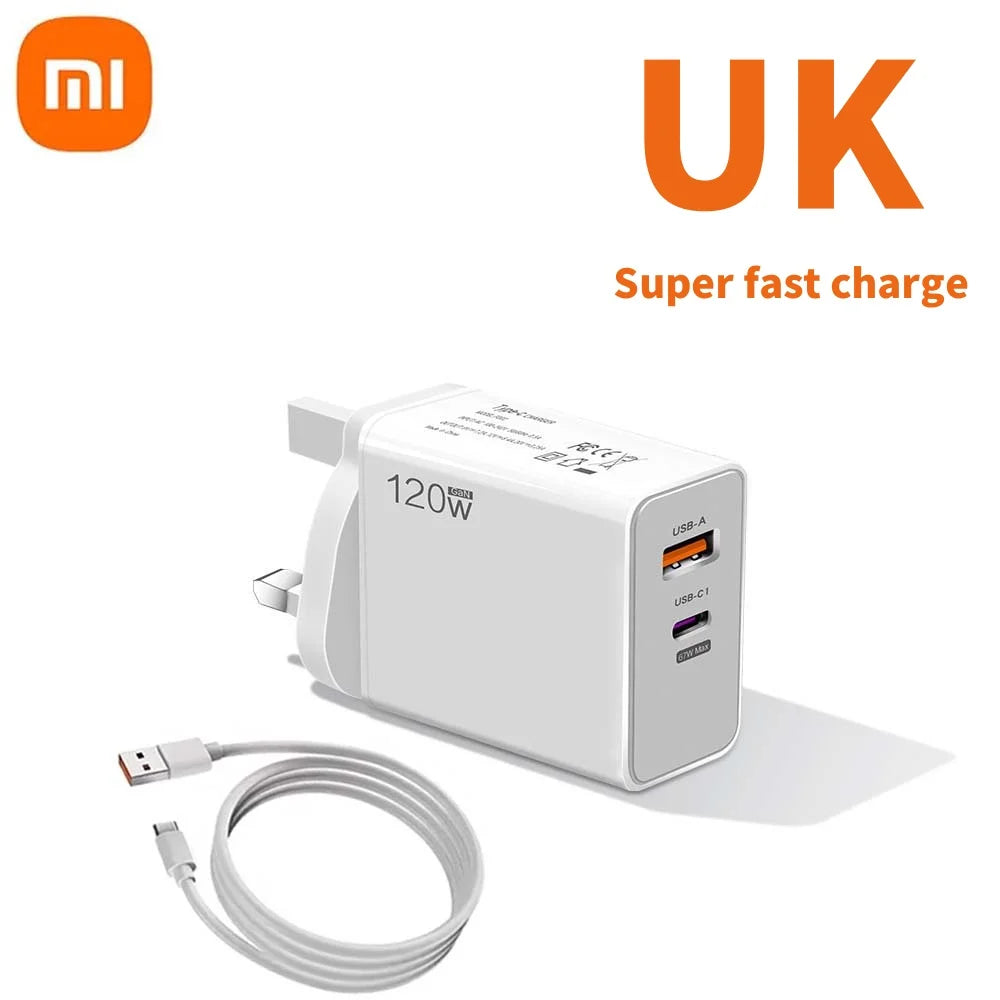 Xiaomi 120W HyperCharge Turbo Fast Wall Charger With 6A USB Type C Cable Compatible With Xiaomi 13 12 11 Ultra And Redmi EU US UK