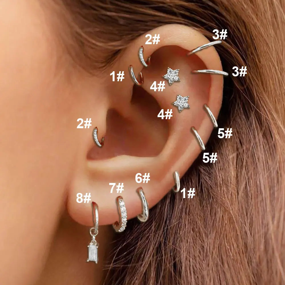 Star Zircon Stainless Steel Helix Piercing Earrings For Women
