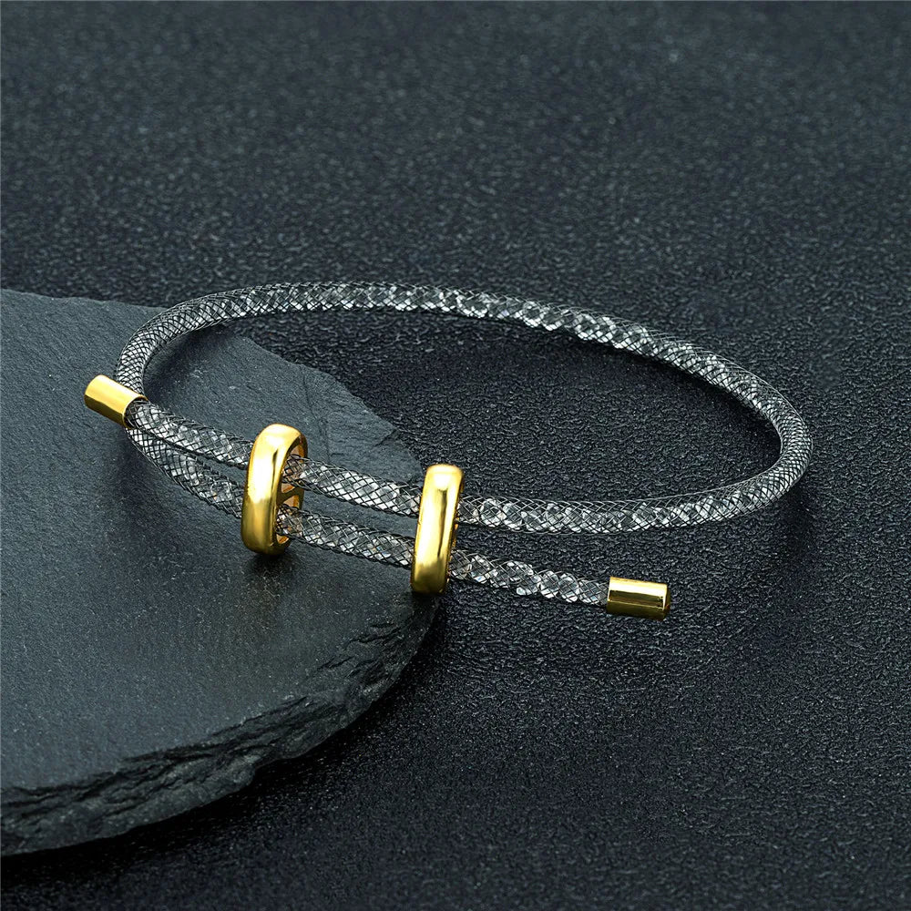 Elegant Crystal Mesh Couple Bracelet Set for Men and Women - Waterproof Friendship Jewelry Gift