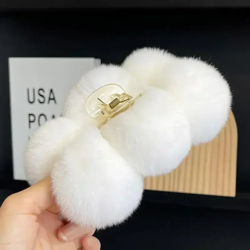 Korean Fashion Furry Hair Claw Clips For Women Set