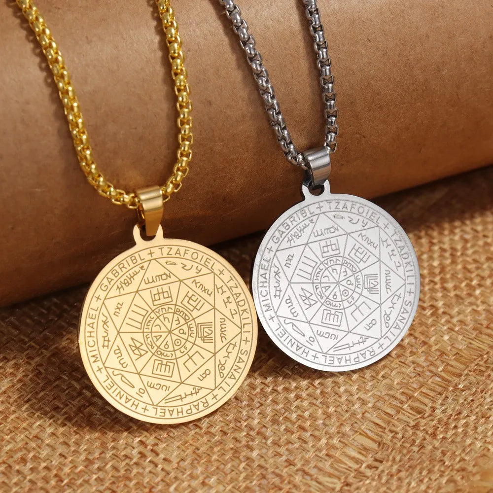 Men's Stainless Steel Seven Archangels Amulet Necklace Spiritual Protection Jewelry