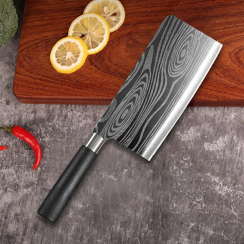 Laser Damascus Pattern Stainless Steel Kitchen Knife Set With Scissors And Sharpening Rod For Precision Cutting And Chef Use