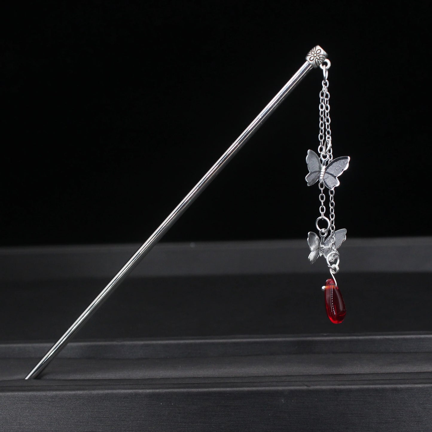 Fashion Metal Chinese Hair Stick with Butterfly Crystal Accent for Women in Silver and Gold - Elegant Hair Jewelry Accessory Gift