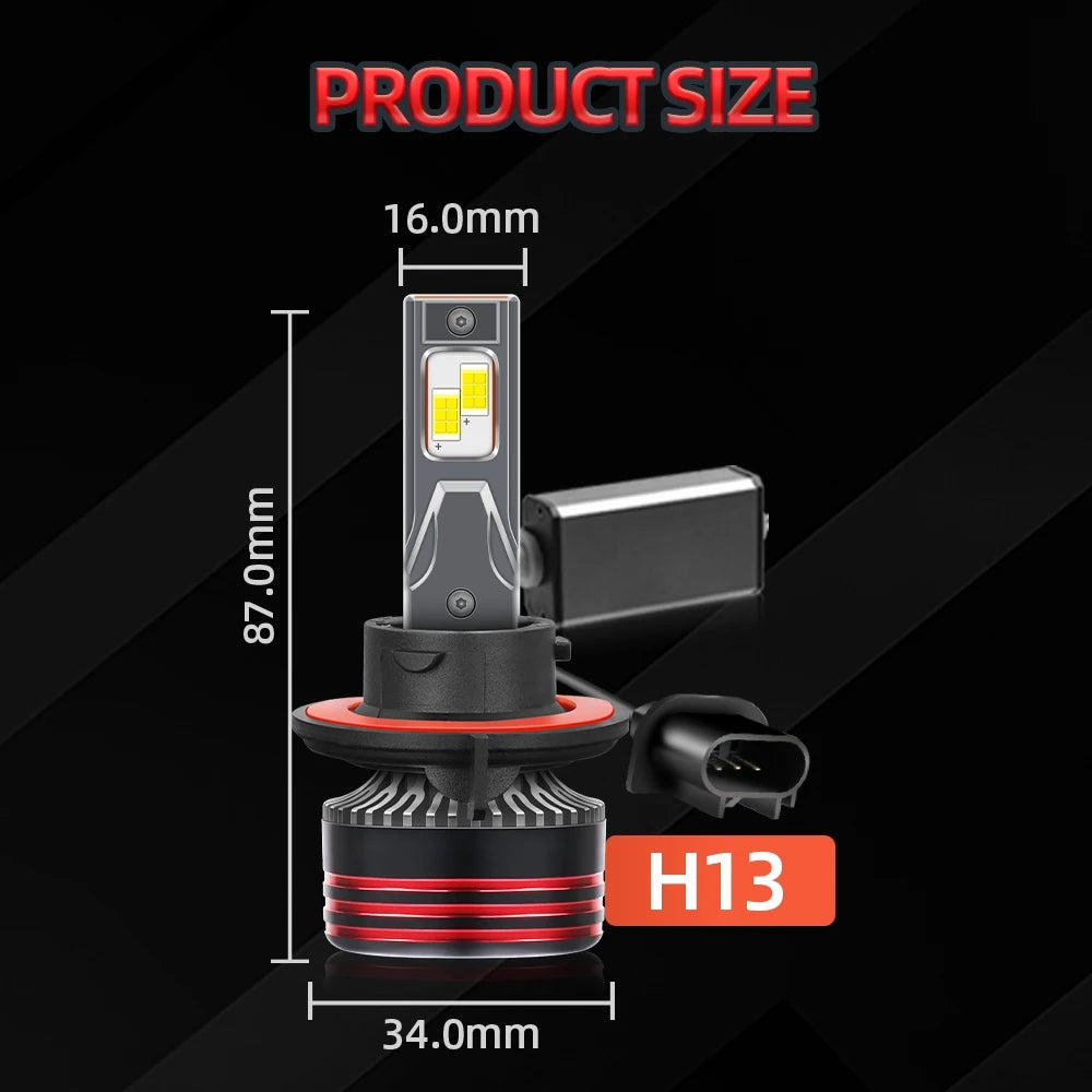 H13 9008 LED Car Headlight Bulbs 200W 6000K Ultra-Bright Hi-Lo Beam With Copper Heat Tube Canbus Compatible