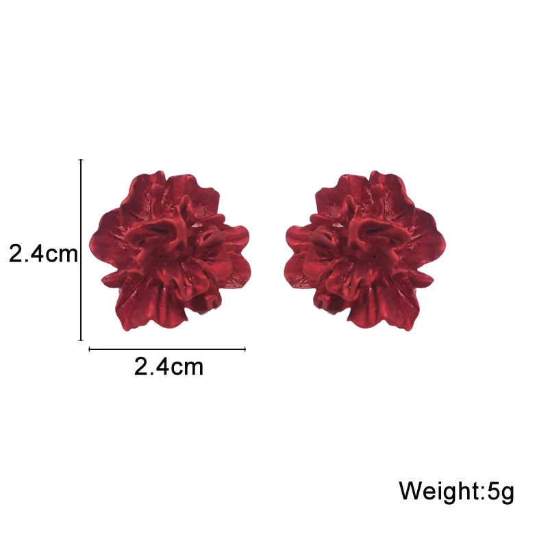 Elegant Red Flower Women's Stud Earrings - Unique Korean Floral Design Bohemian Accessories