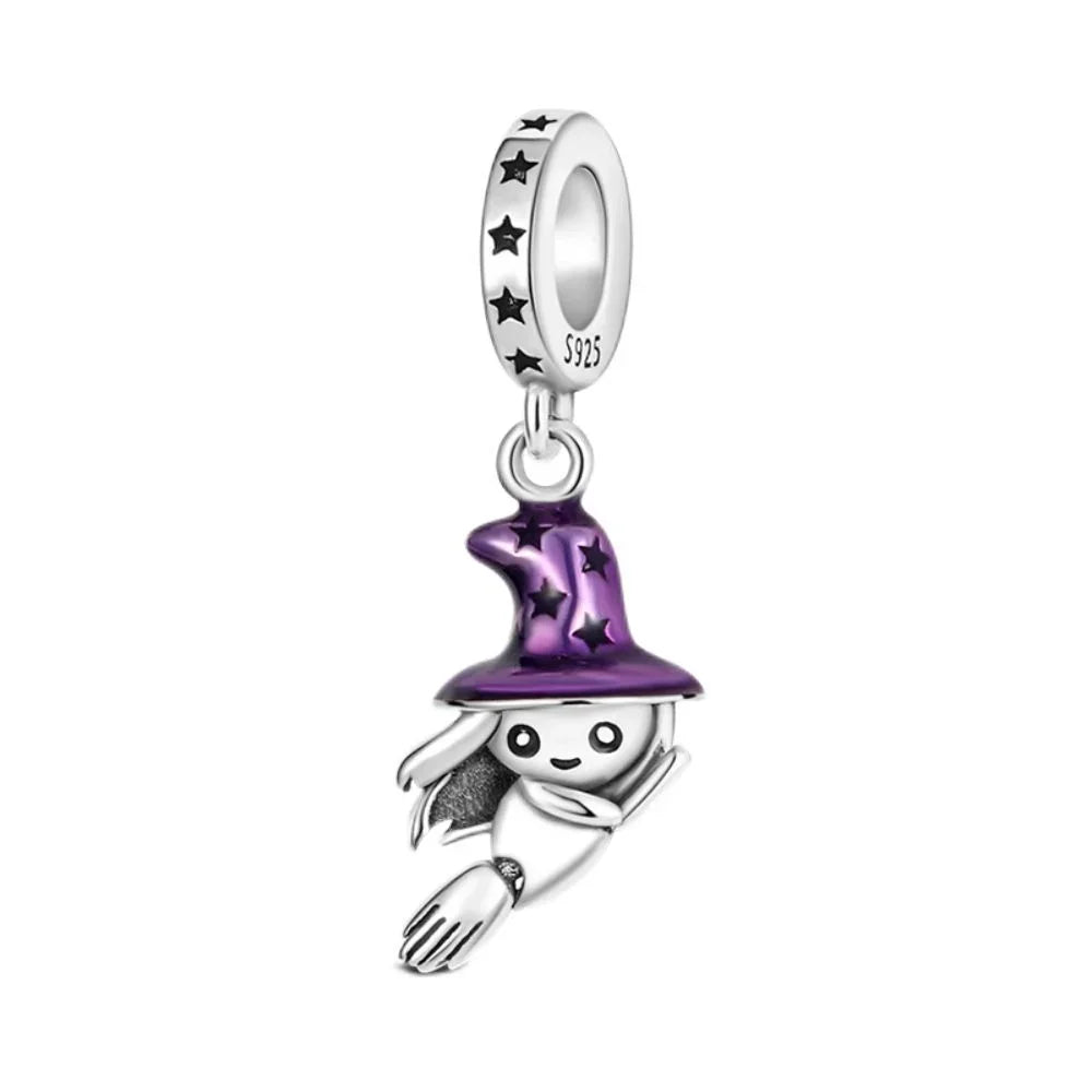 925 Sterling Silver Halloween Charms Pumpkin Ghost Witch Hat Pendant Beads for DIY Bracelet Necklace