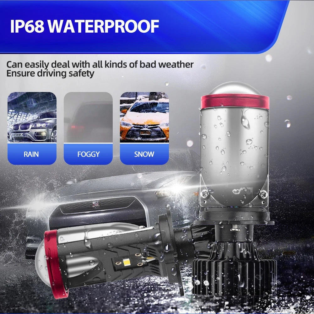 High-Performance H4 LED Projector Lens Headlight Bulb Kit 6000K for Motorcycles and Cars