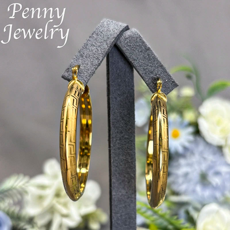Big Round 18K Gold Plated Hoop Earrings for Women Vintage Copper Circle Jewelry Set