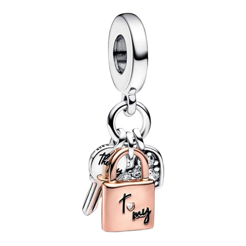 Rose Gold Butterfly Lock Key Charms Beads for DIY Jewelry Making F512