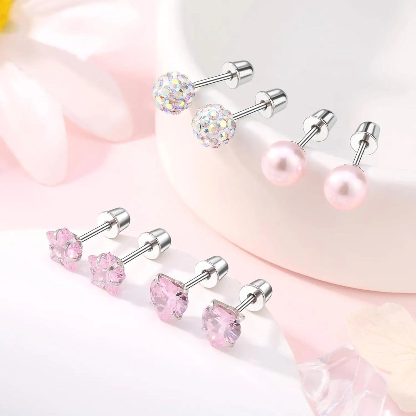 Hypoallergenic Stainless Steel Screw Back Earrings Set for Girls and Women - 12 Pairs for Sensitive Ears