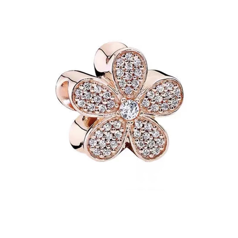 Sparkling Rose Gold Family Tree & Flower Charm Bead for European Silver Bracelet YY0722