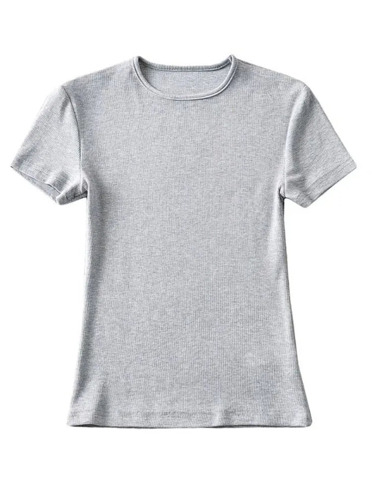 Slim Cotton Blend Cropped Tee For Women O Neck Summer